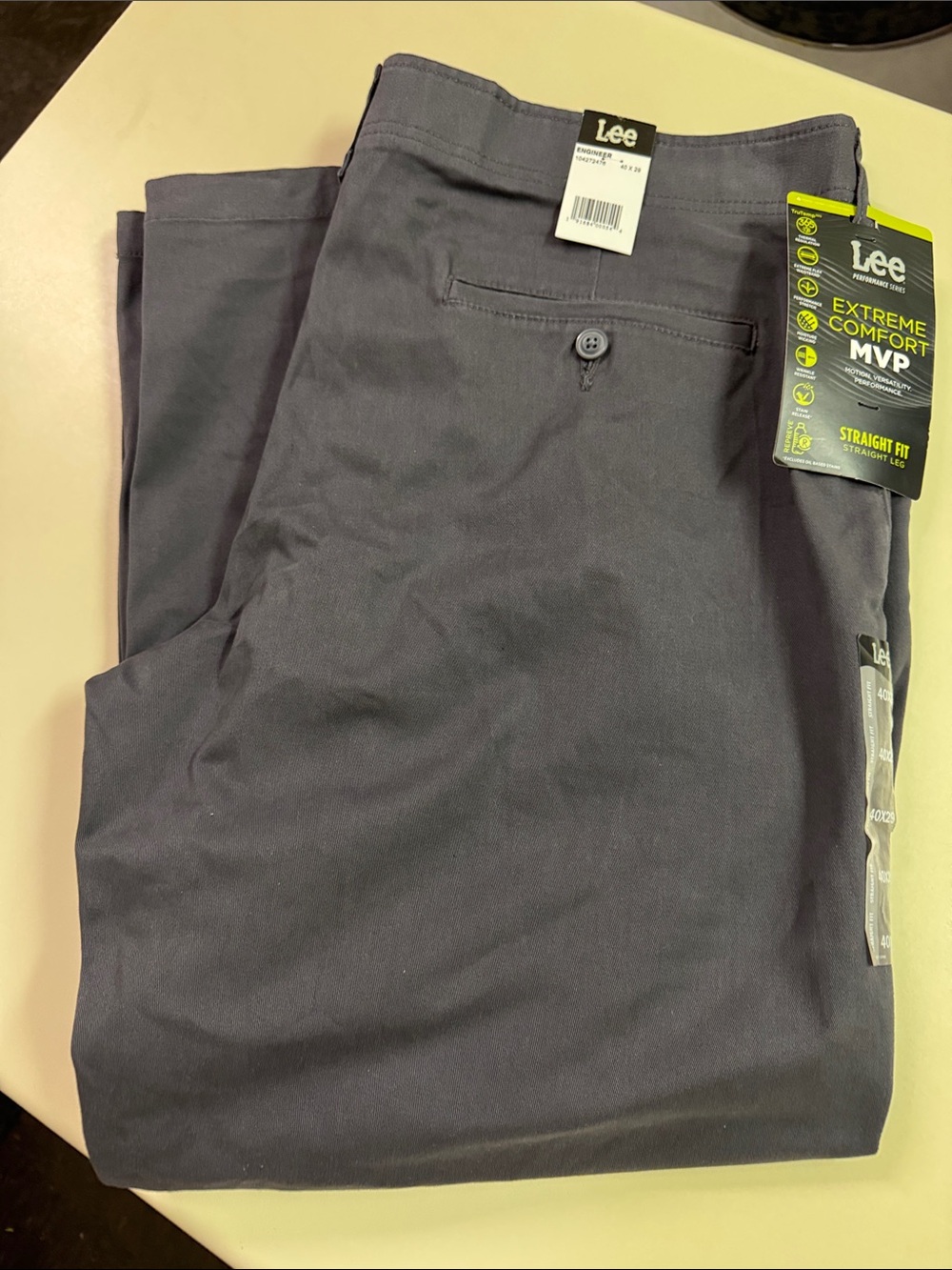 Lee Men's Straight Fit Chinos - Charcoal 40 x 29